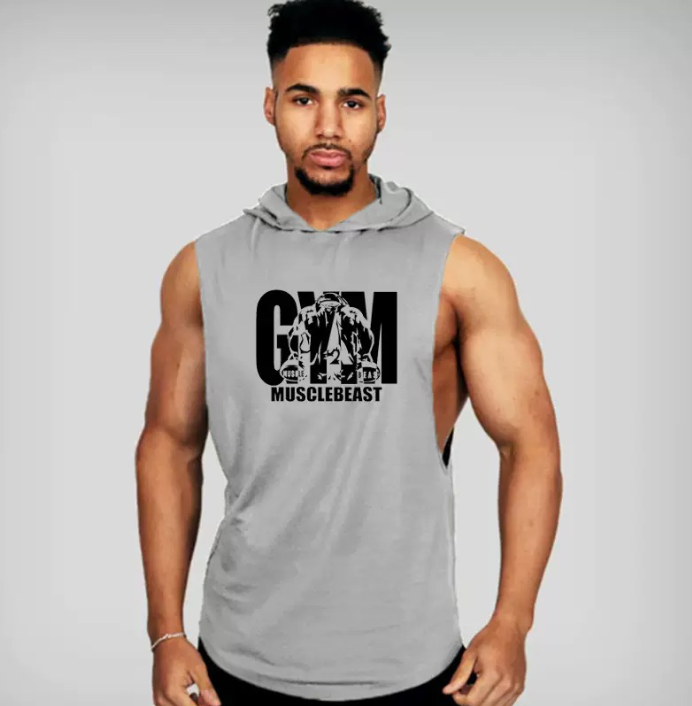 Débardeur à capuche homme floqué "Gym musclebeast"