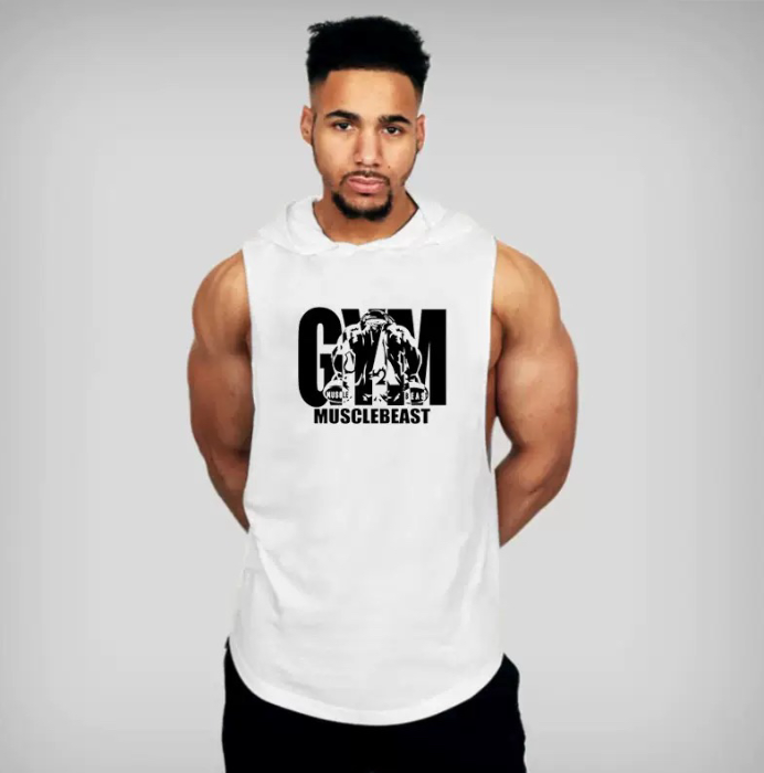 Débardeur à capuche homme floqué "Gym musclebeast"