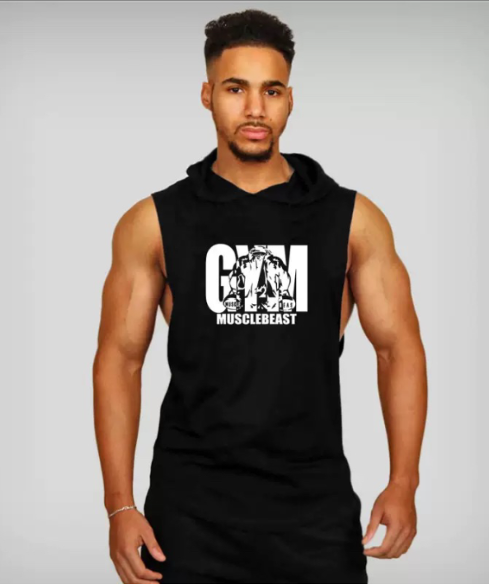 Débardeur à capuche homme floqué "Gym musclebeast"